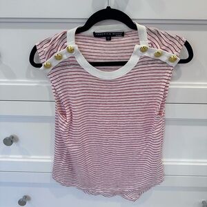 Veronica Beard red and White striped top with gold buttons